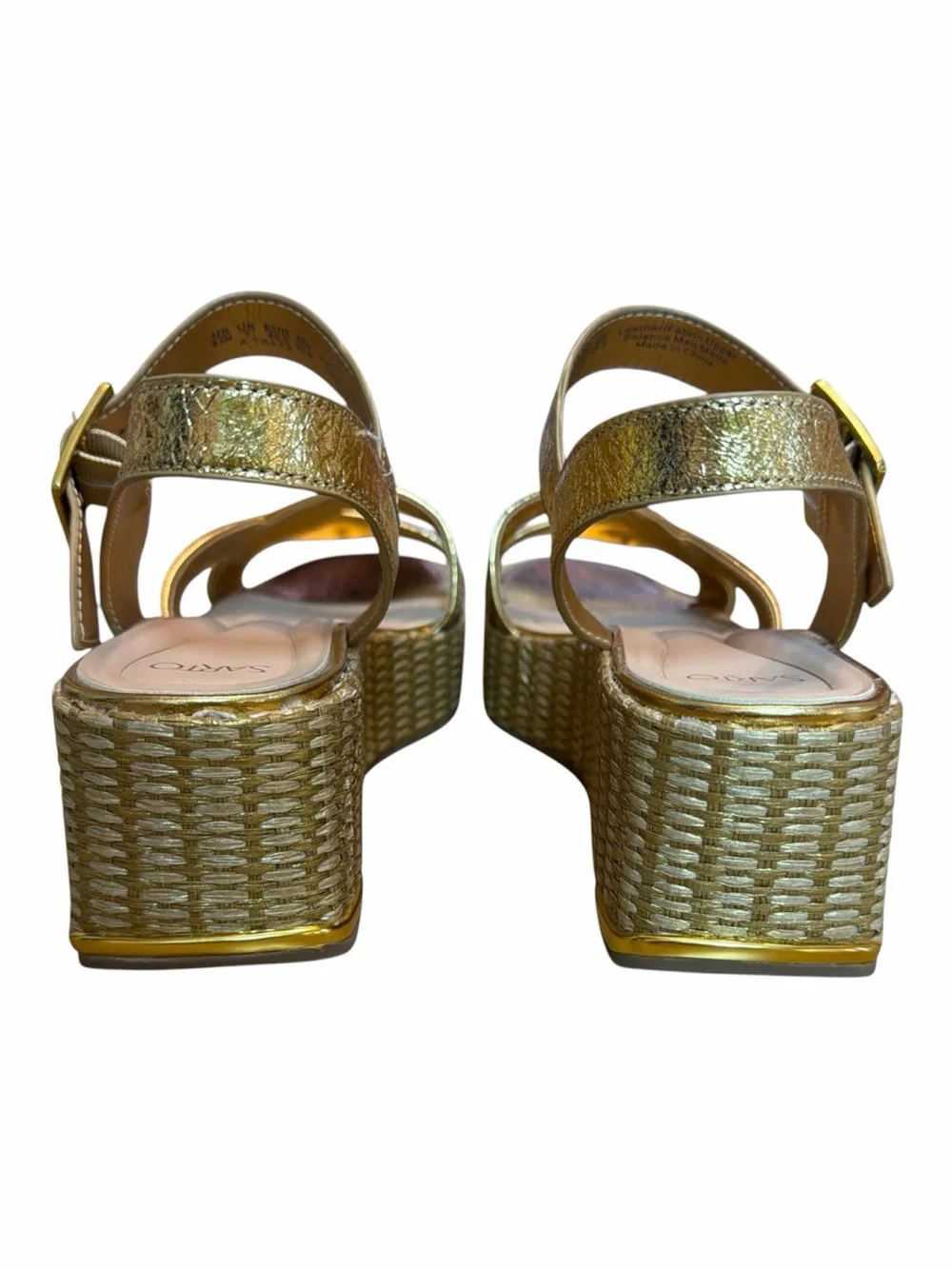 Franco Sarto Gold Metallic Wedge Sandals Raffia Platform Womens Size 9.5